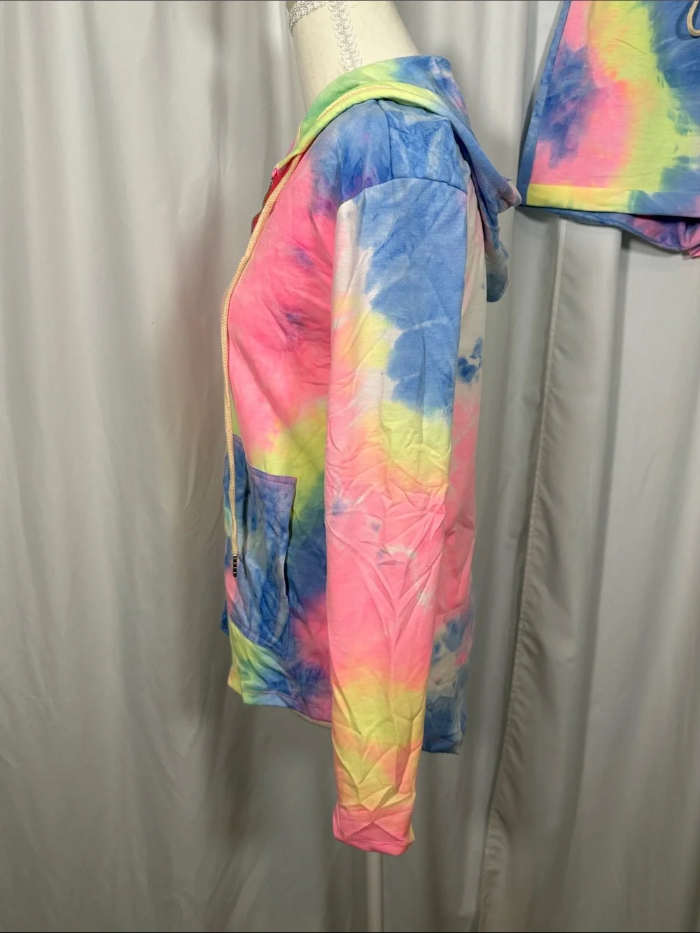 Tie-Dye Hoodie Zip Jacket & Drawstring Shorts Set